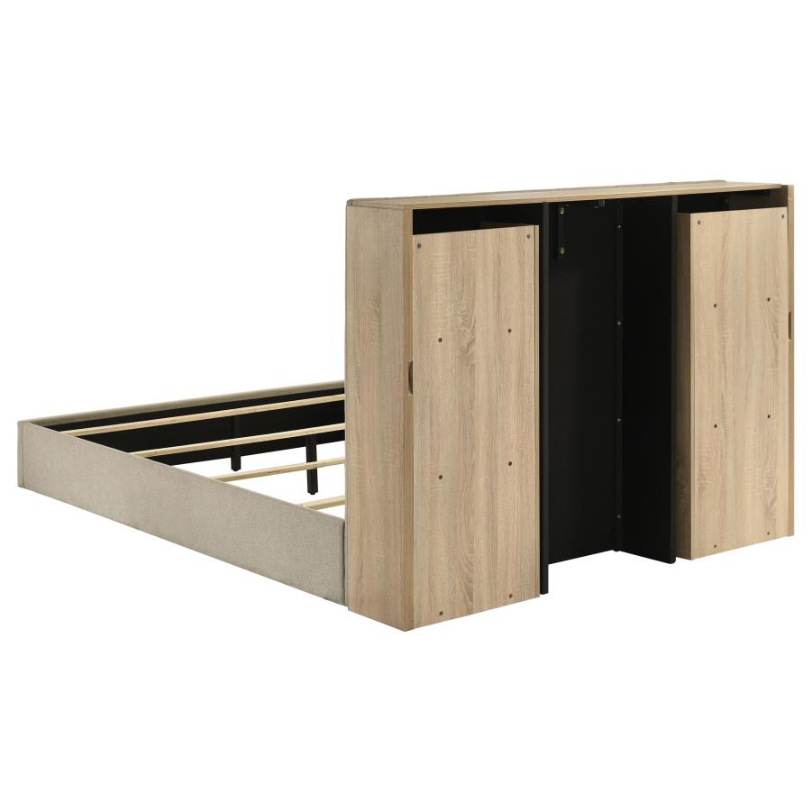 Home & Sleep Outlet - Arielle Queen Bookcase Panel Storage Bed Light Oak