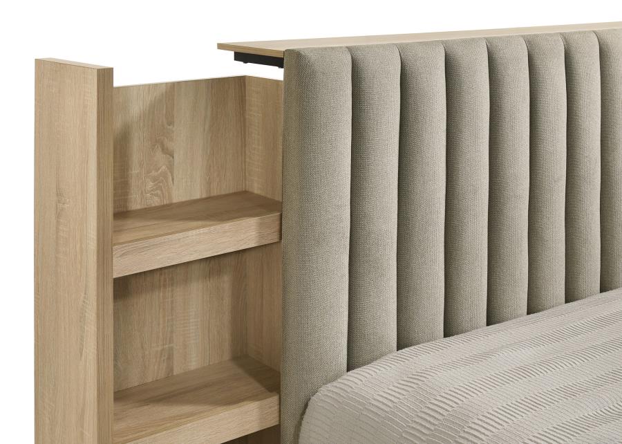 Home & Sleep Outlet - Arielle Queen Bookcase Panel Storage Bed Light Oak