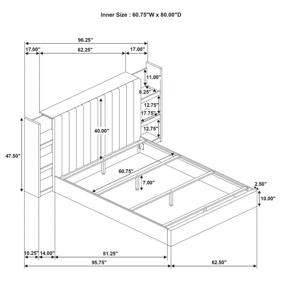 Home & Sleep Outlet - Arielle Queen Bookcase Panel Storage Bed Light Oak