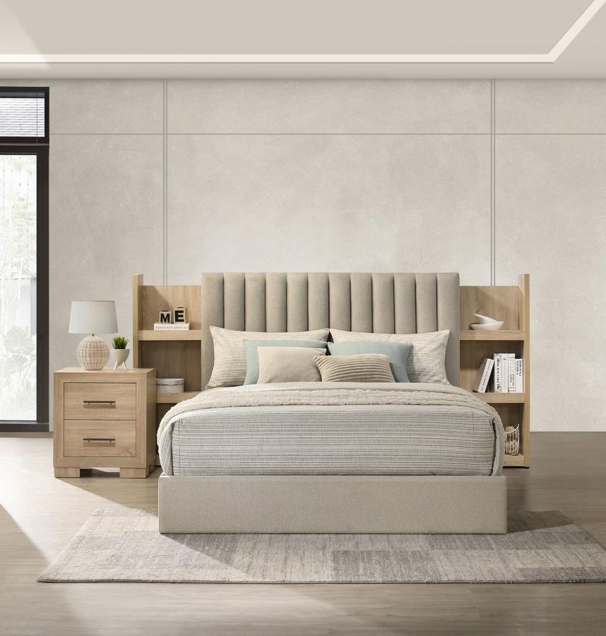 Home & Sleep Outlet - Arielle Queen Bookcase Panel Storage Bed Light Oak