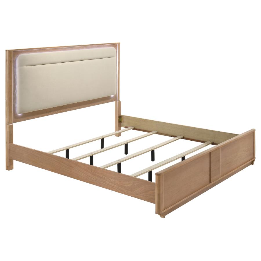 Home & Sleep Outlet - Leanne Eastern King LED Panel Bed Off White and Light Oak