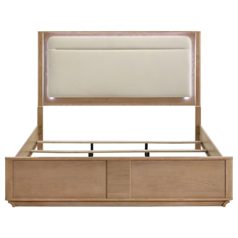 Home & Sleep Outlet - Leanne Eastern King LED Panel Bed Off White and Light Oak