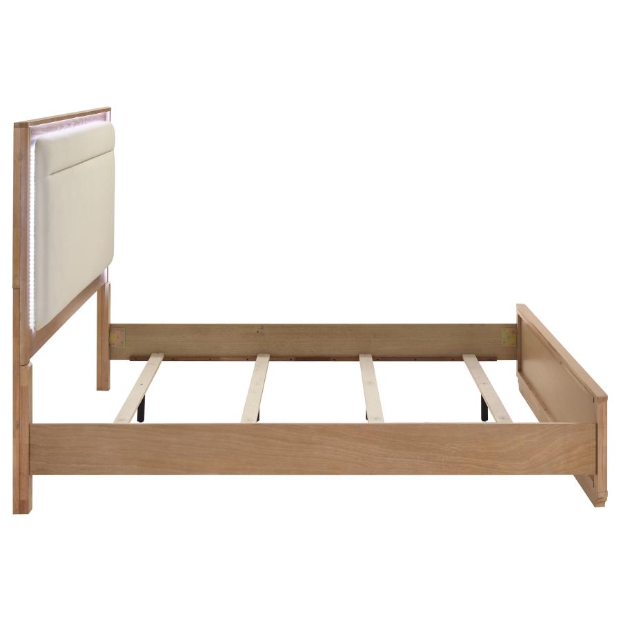 Home & Sleep Outlet - Leanne Eastern King LED Panel Bed Off White and Light Oak
