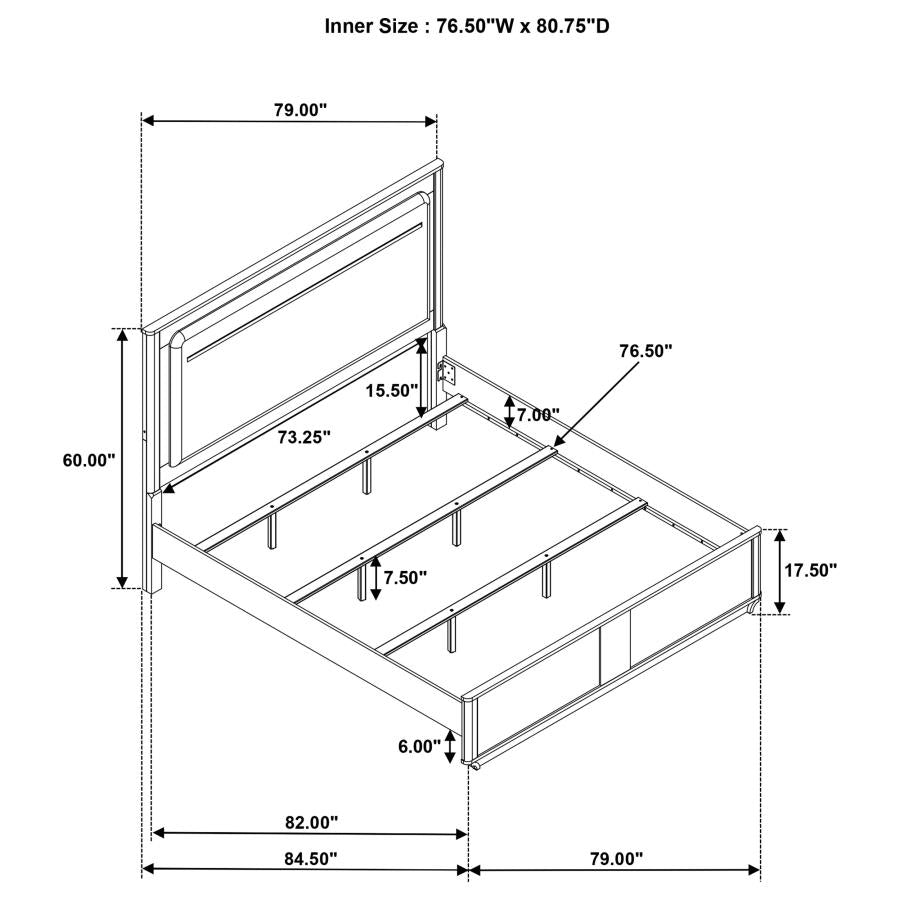 Home & Sleep Outlet - Leanne Eastern King LED Panel Bed Off White and Light Oak
