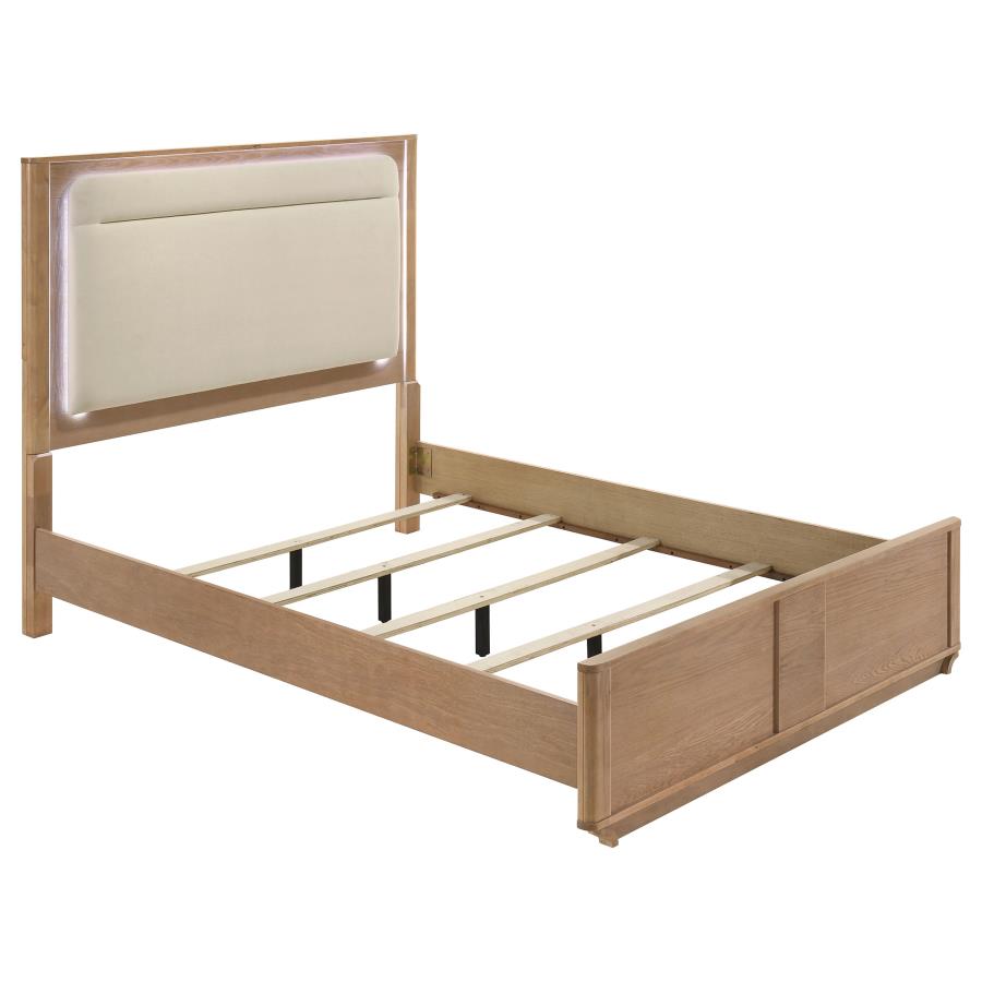 Home & Sleep Outlet - Leanne Queen LED Panel Bed Off White and Light Oak