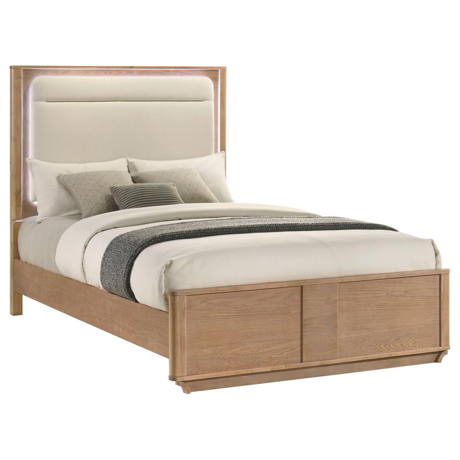 Home & Sleep Outlet - Leanne Queen LED Panel Bed Off White and Light Oak