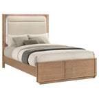 Home & Sleep Outlet - Leanne Queen LED Panel Bed Off White and Light Oak