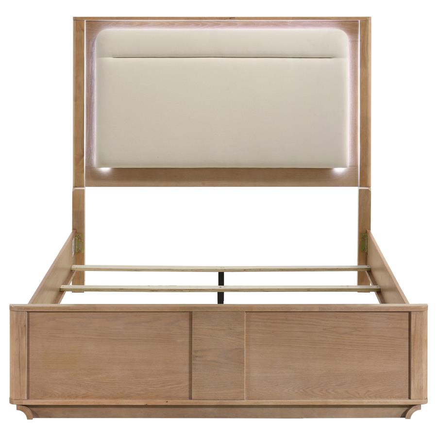 Home & Sleep Outlet - Leanne Queen LED Panel Bed Off White and Light Oak