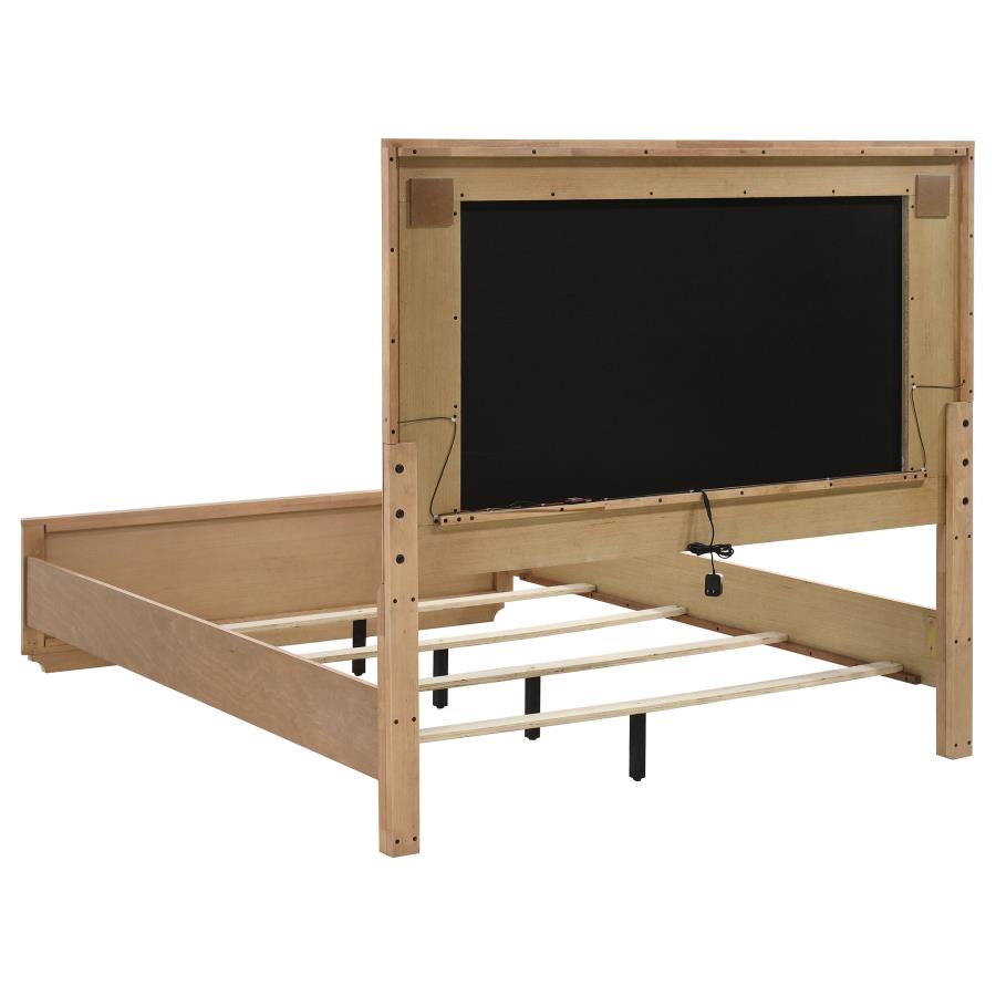 Home & Sleep Outlet - Leanne Queen LED Panel Bed Off White and Light Oak