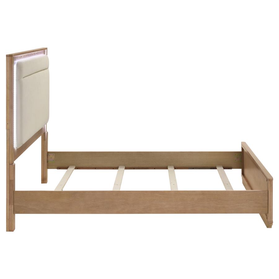 Home & Sleep Outlet - Leanne Queen LED Panel Bed Off White and Light Oak