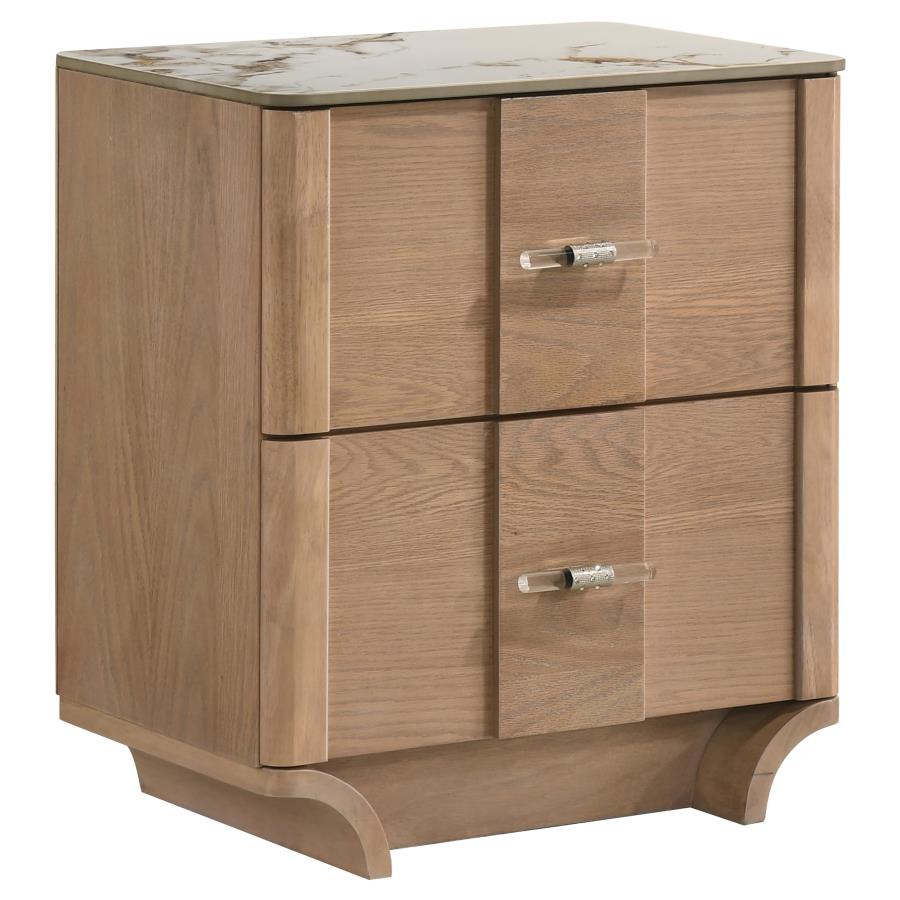 Home & Sleep Outlet - Leanne 2-drawer Sinter Stone Top Nightstand Light Oak