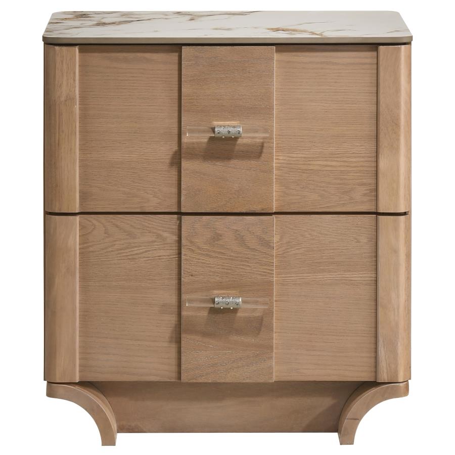 Home & Sleep Outlet - Leanne 2-drawer Sinter Stone Top Nightstand Light Oak