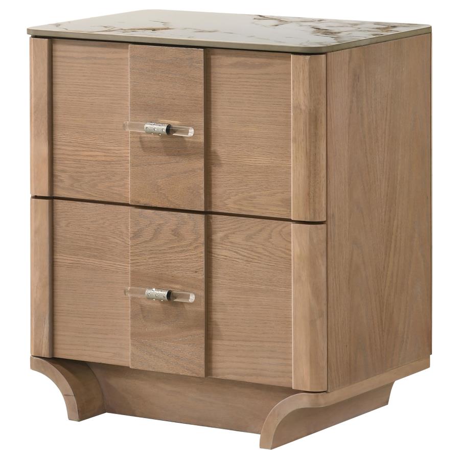 Home & Sleep Outlet - Leanne 2-drawer Sinter Stone Top Nightstand Light Oak