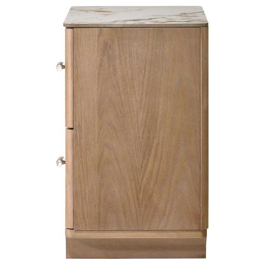 Home & Sleep Outlet - Leanne 2-drawer Sinter Stone Top Nightstand Light Oak