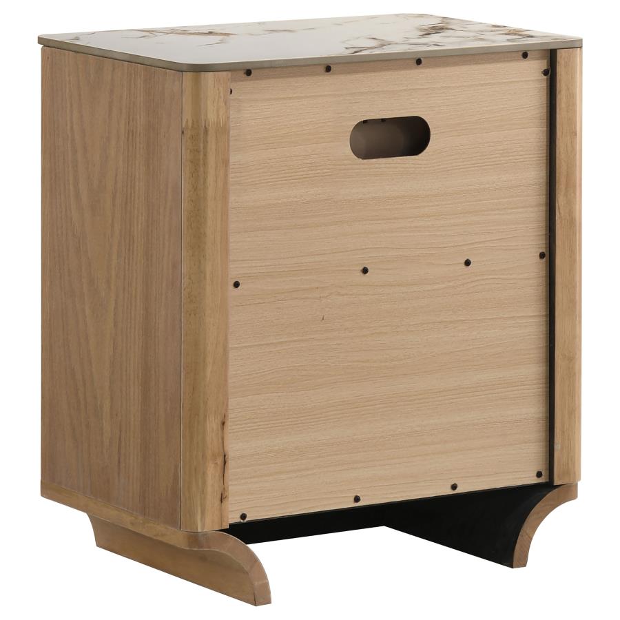 Home & Sleep Outlet - Leanne 2-drawer Sinter Stone Top Nightstand Light Oak