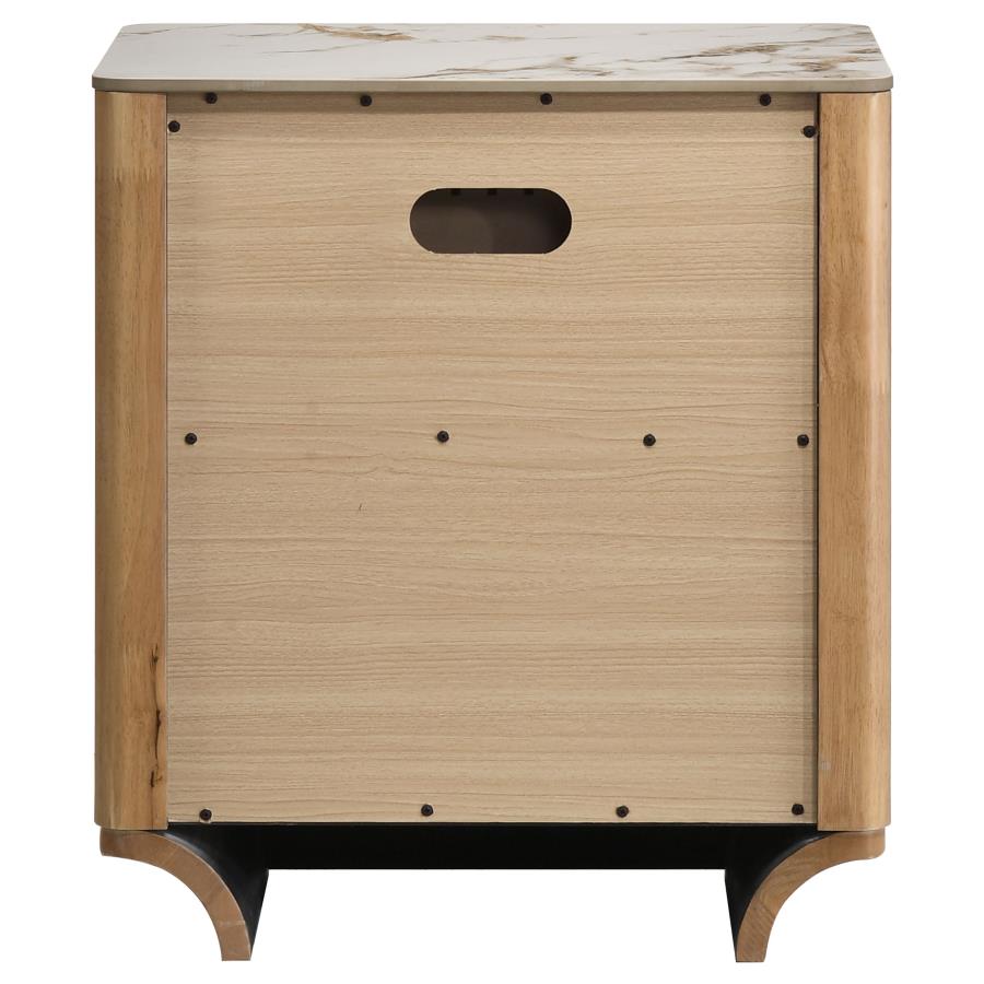 Home & Sleep Outlet - Leanne 2-drawer Sinter Stone Top Nightstand Light Oak