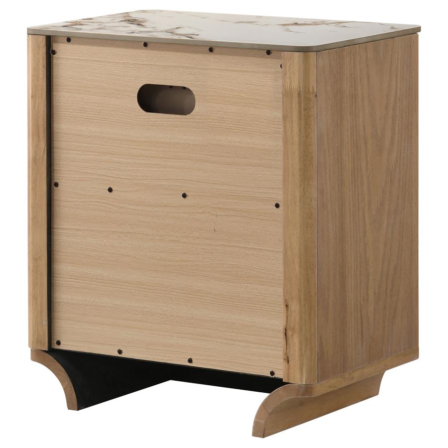 Home & Sleep Outlet - Leanne 2-drawer Sinter Stone Top Nightstand Light Oak