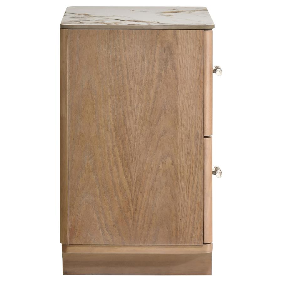 Home & Sleep Outlet - Leanne 2-drawer Sinter Stone Top Nightstand Light Oak