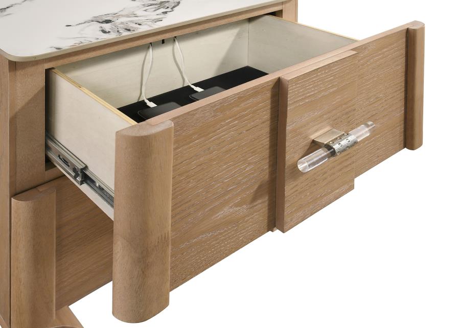 Home & Sleep Outlet - Leanne 2-drawer Sinter Stone Top Nightstand Light Oak