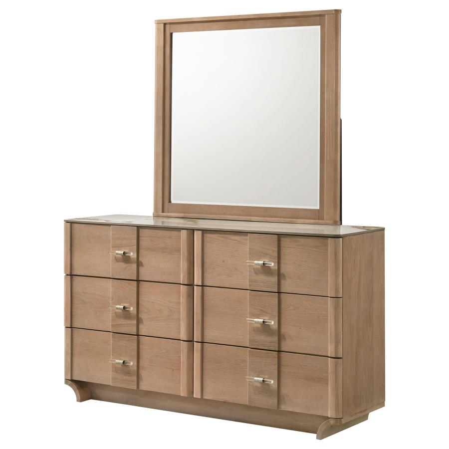 Home & Sleep Outlet - Leanne 6-drawer Sinter Stone Top Dresser and Mirror Light Oak