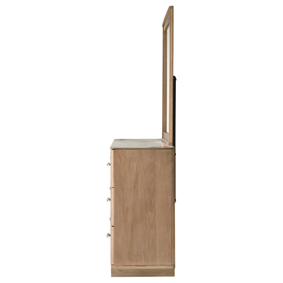 Home & Sleep Outlet - Leanne 6-drawer Sinter Stone Top Dresser and Mirror Light Oak