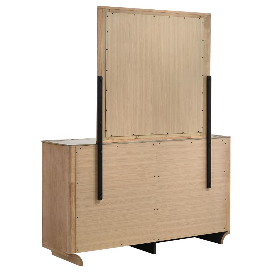 Home & Sleep Outlet - Leanne 6-drawer Sinter Stone Top Dresser and Mirror Light Oak