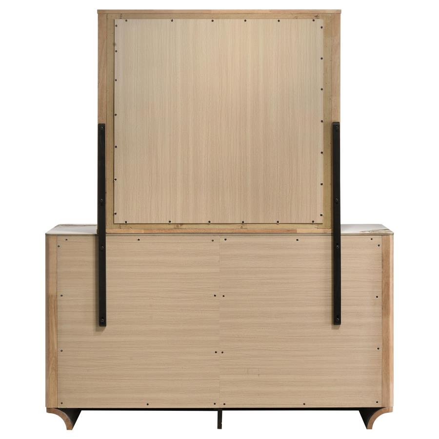 Home & Sleep Outlet - Leanne 6-drawer Sinter Stone Top Dresser and Mirror Light Oak