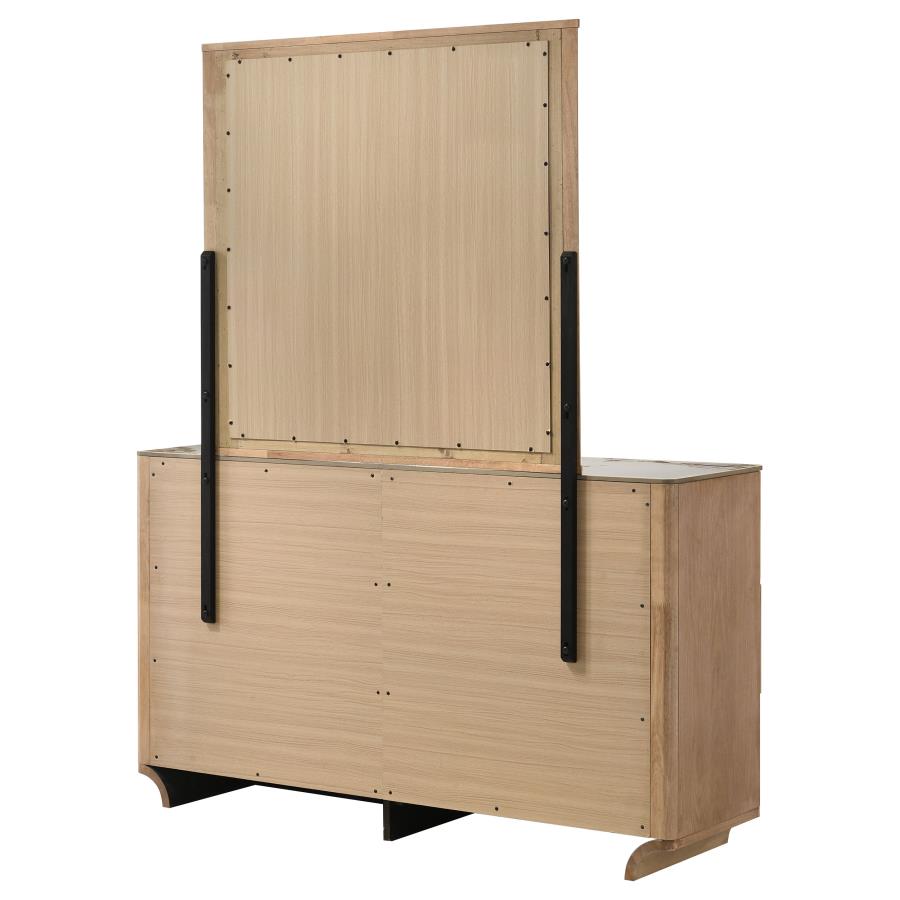 Home & Sleep Outlet - Leanne 6-drawer Sinter Stone Top Dresser and Mirror Light Oak