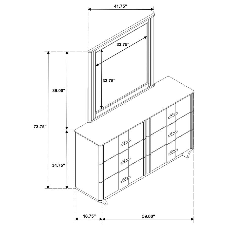 Home & Sleep Outlet - Leanne 6-drawer Sinter Stone Top Dresser and Mirror Light Oak