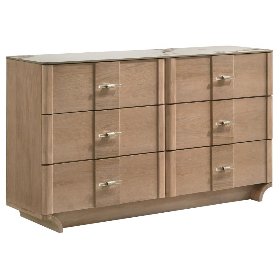 Home & Sleep Outlet - Leanne 6-drawer Sinter Stone Top Dresser Cabinet Light Oak
