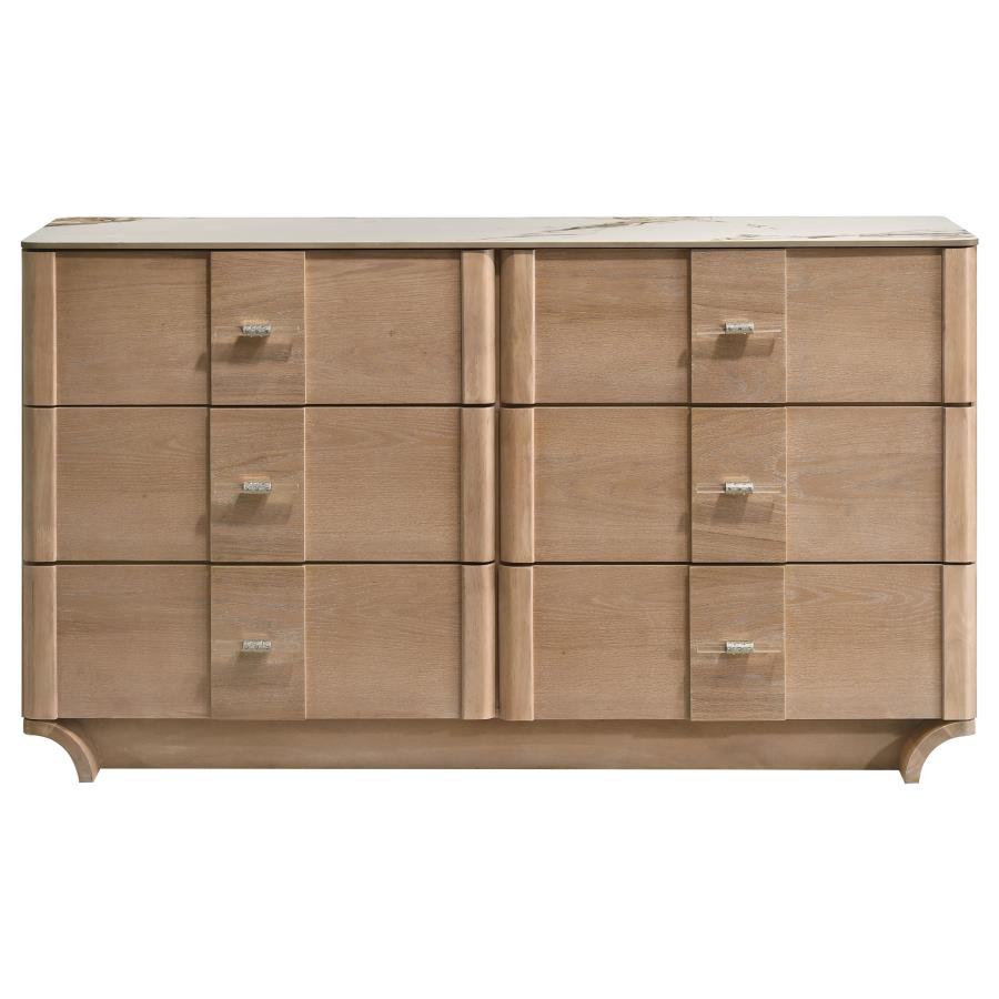 Home & Sleep Outlet - Leanne 6-drawer Sinter Stone Top Dresser Cabinet Light Oak