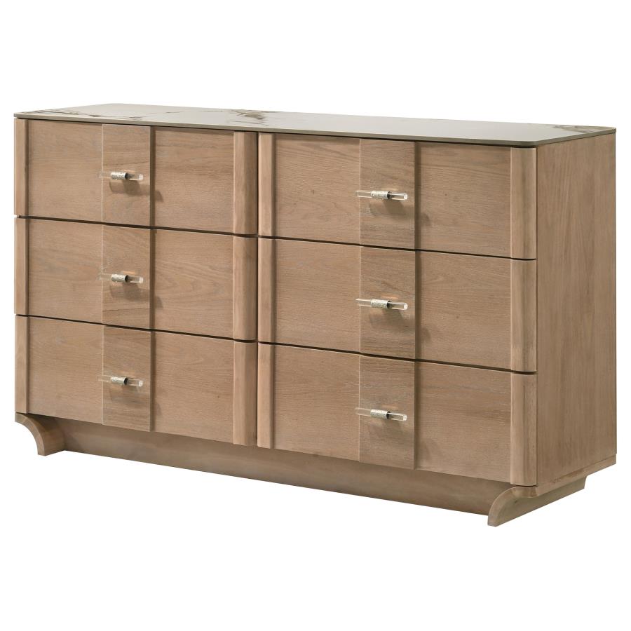 Home & Sleep Outlet - Leanne 6-drawer Sinter Stone Top Dresser Cabinet Light Oak
