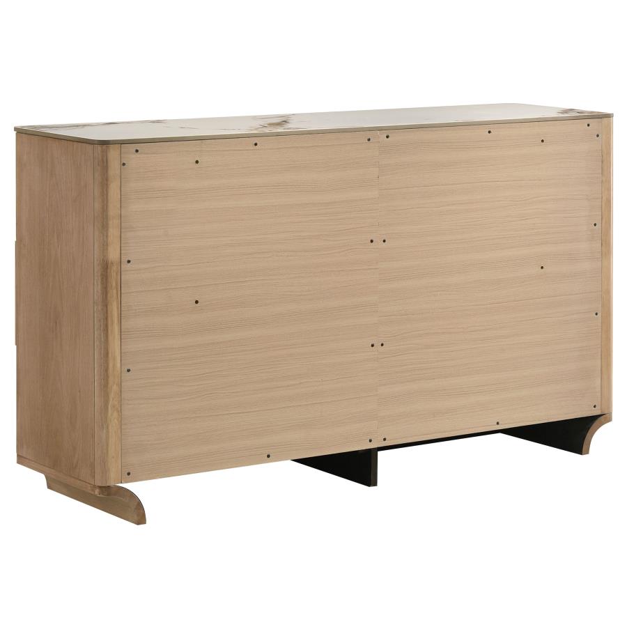 Home & Sleep Outlet - Leanne 6-drawer Sinter Stone Top Dresser Cabinet Light Oak