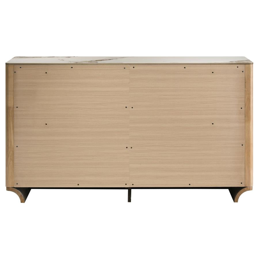 Home & Sleep Outlet - Leanne 6-drawer Sinter Stone Top Dresser Cabinet Light Oak