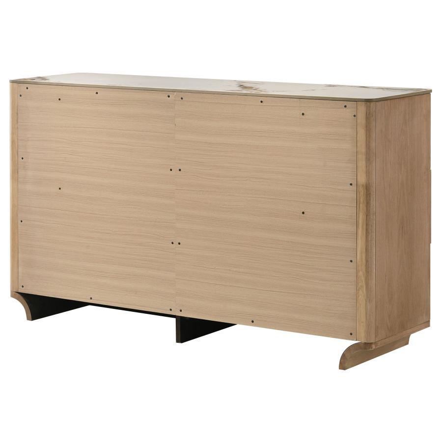 Home & Sleep Outlet - Leanne 6-drawer Sinter Stone Top Dresser Cabinet Light Oak