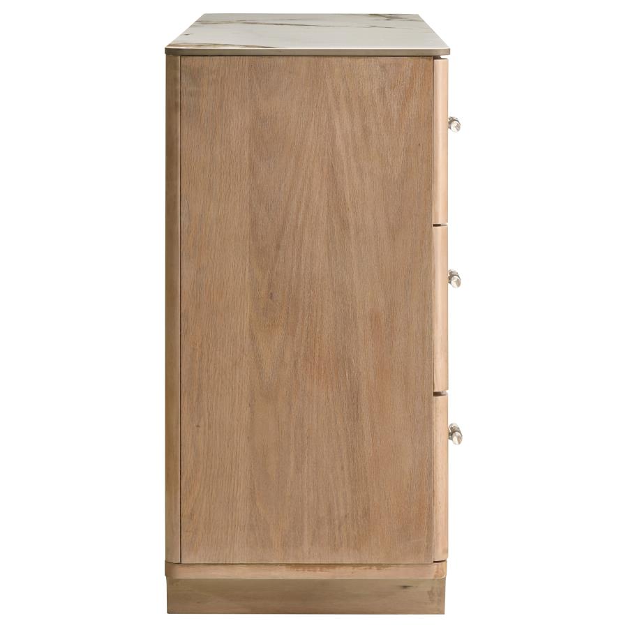 Home & Sleep Outlet - Leanne 6-drawer Sinter Stone Top Dresser Cabinet Light Oak