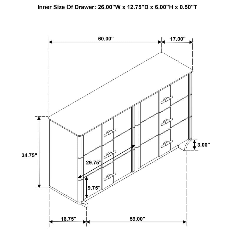Home & Sleep Outlet - Leanne 6-drawer Sinter Stone Top Dresser Cabinet Light Oak