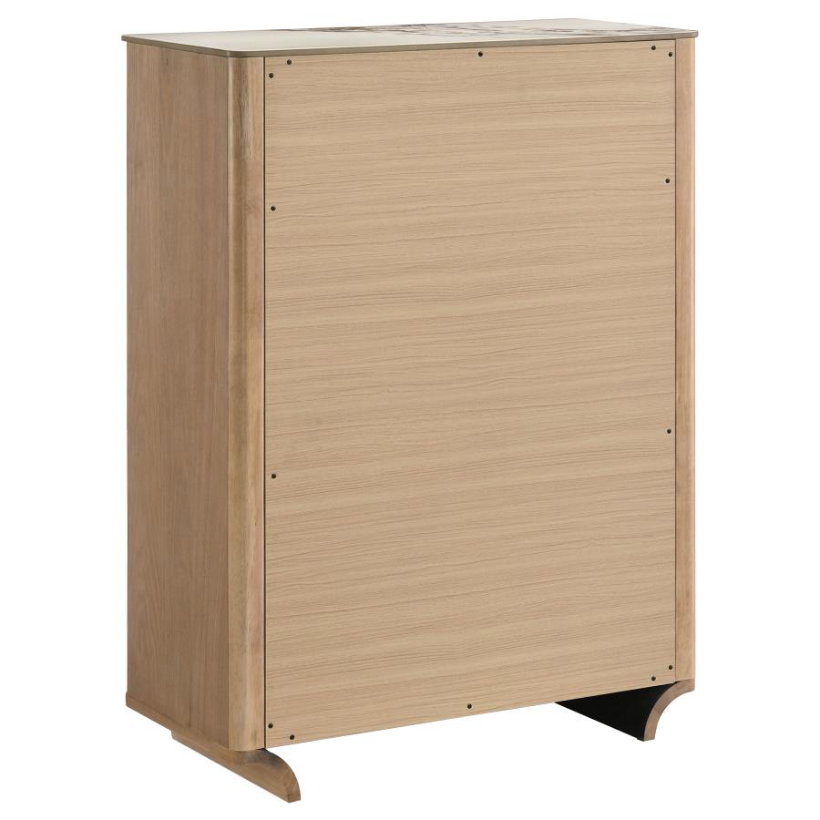 Home & Sleep Outlet - Leanne 5-drawer Sinter Stone Top Chest of Drawers Light Oak
