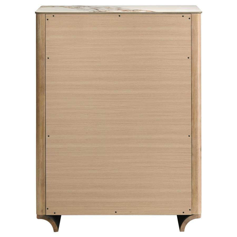 Home & Sleep Outlet - Leanne 5-drawer Sinter Stone Top Chest of Drawers Light Oak