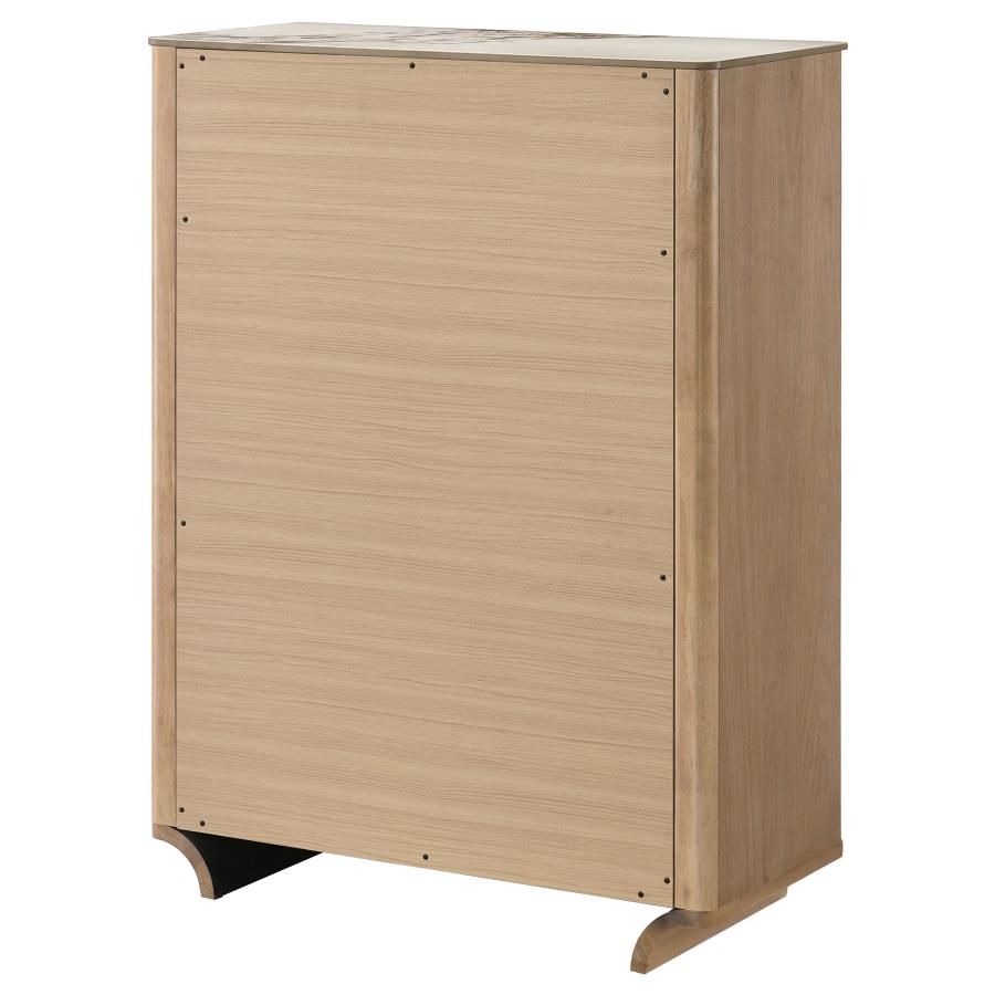 Home & Sleep Outlet - Leanne 5-drawer Sinter Stone Top Chest of Drawers Light Oak