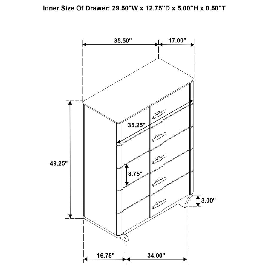 Home & Sleep Outlet - Leanne 5-drawer Sinter Stone Top Chest of Drawers Light Oak