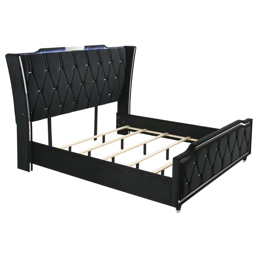 Home & Sleep Outlet - Lorient Eastern King LED Upholstered Bed Black