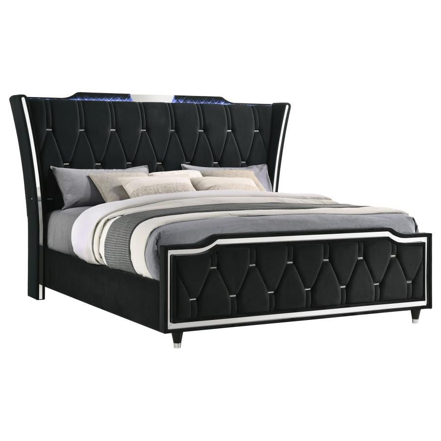 Home & Sleep Outlet - Lorient Eastern King LED Upholstered Bed Black