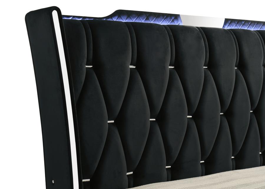 Home & Sleep Outlet - Lorient Eastern King LED Upholstered Bed Black