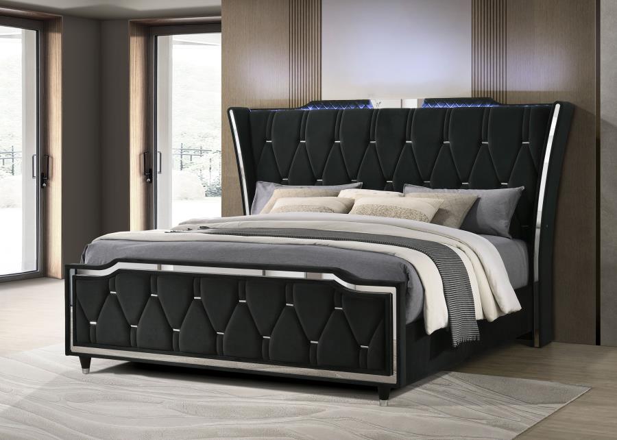 Home & Sleep Outlet - Lorient California King LED Upholstered Bed Black
