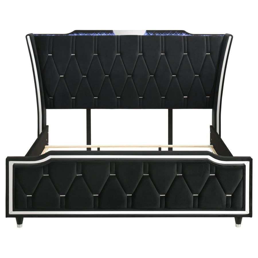 Home & Sleep Outlet - Lorient California King LED Upholstered Bed Black