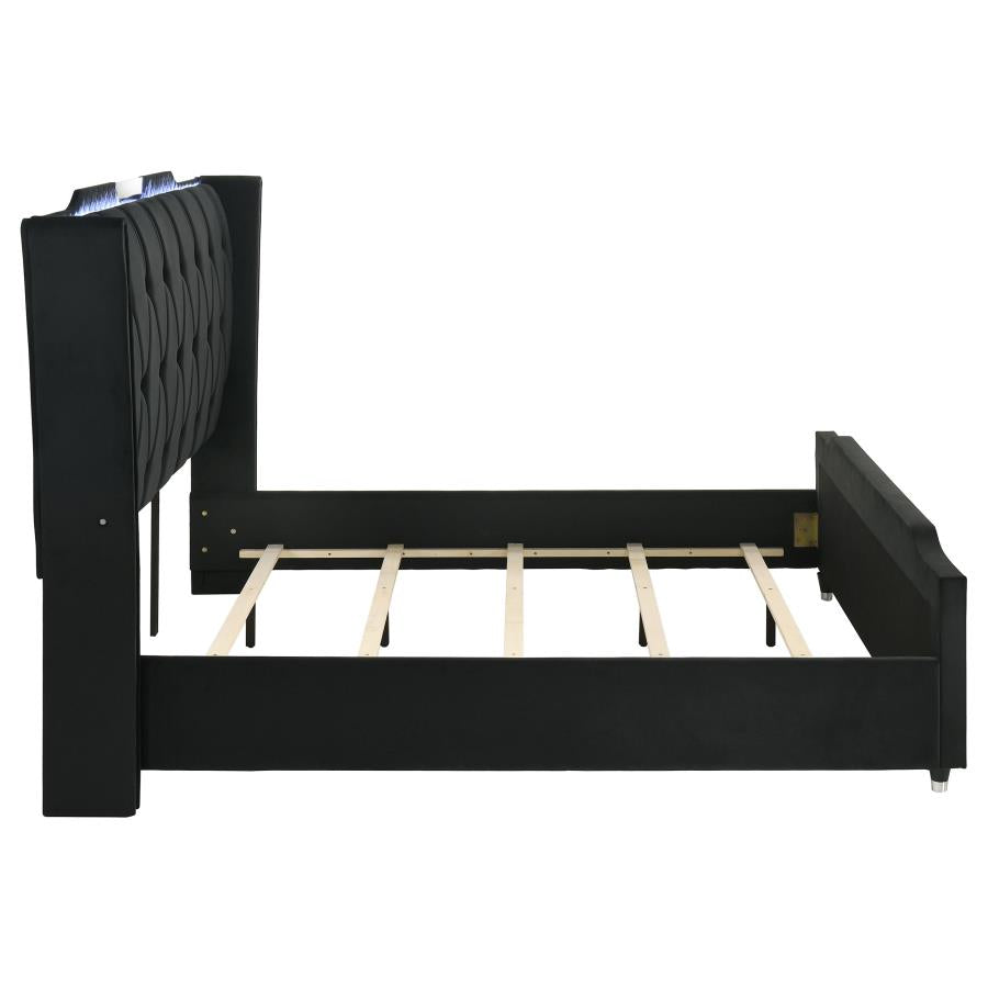 Home & Sleep Outlet - Lorient California King LED Upholstered Bed Black