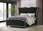 Home & Sleep Outlet - Lorient Queen LED Upholstered Wingback Bed Black