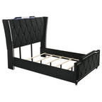 Home & Sleep Outlet - Lorient Queen LED Upholstered Wingback Bed Black