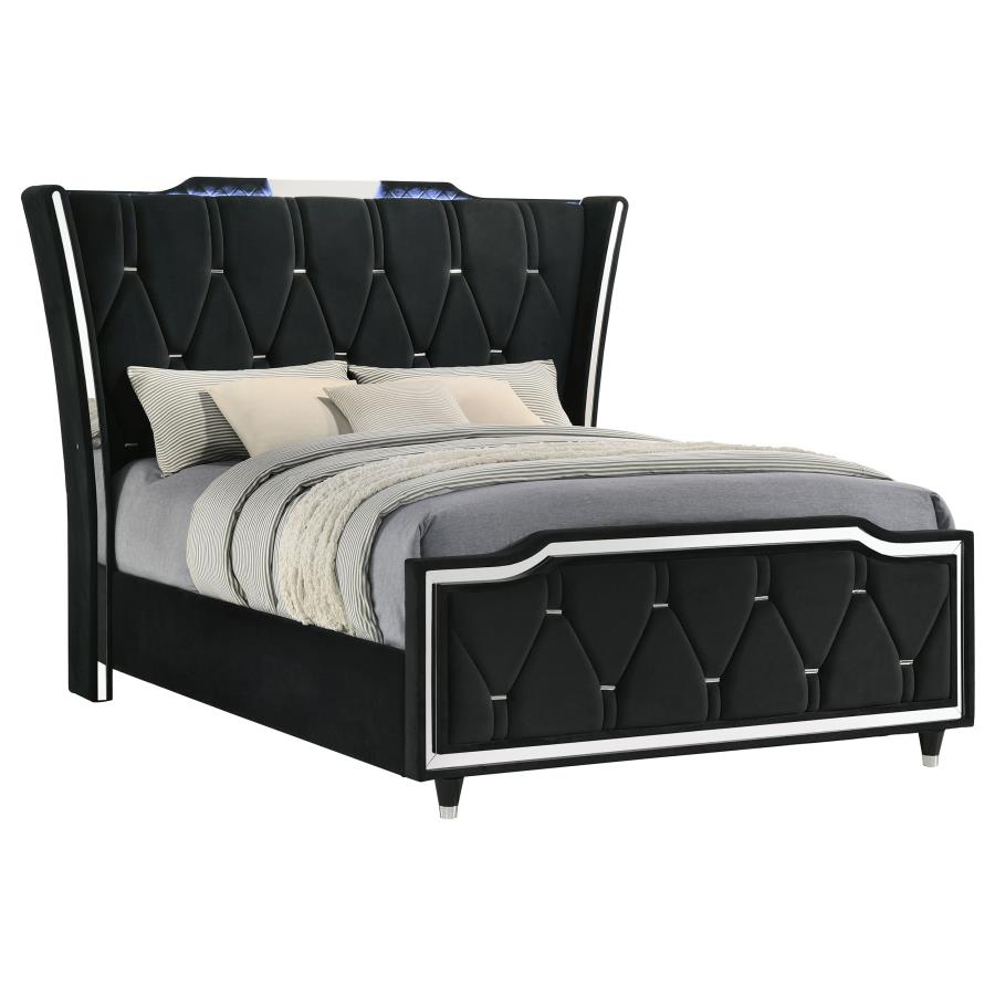 Home & Sleep Outlet - Lorient Queen LED Upholstered Wingback Bed Black